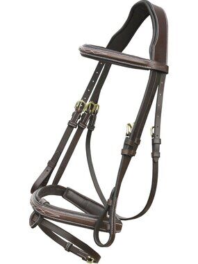 Premium Jumping Bridle for Horses - Removable Flash Noseband, Rubber Reins